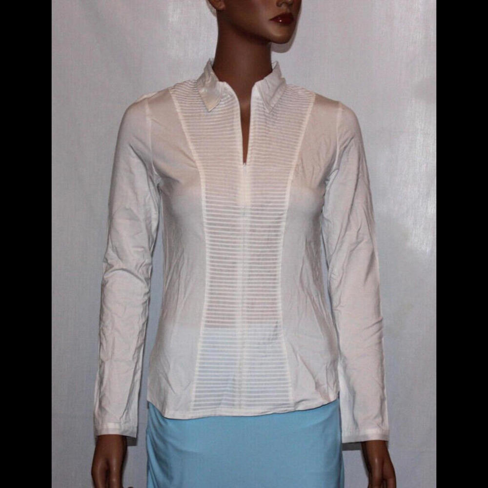MOVETES WOMENS LONG SLEEVE 1/4 ZIP CINDY SHIRT WHITE PINTUCK – SIZES 2, 4, 6